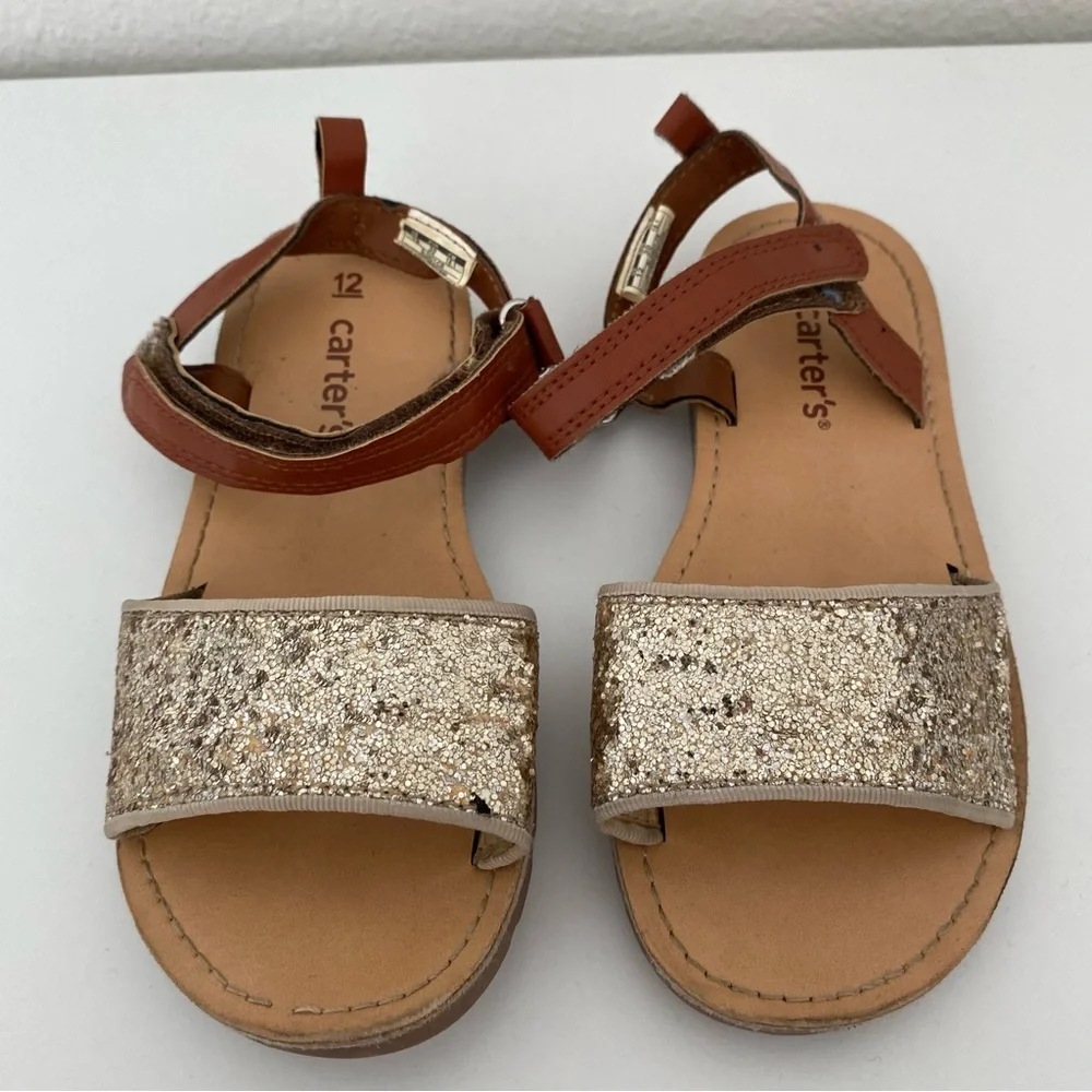 Carters Girls Gold Glitter Blondy-CR Sandals Size 12 Hook And Loop‎ Straps